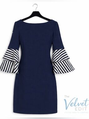 Eliza J Navy Shift Dress Statement Bell Sleeves